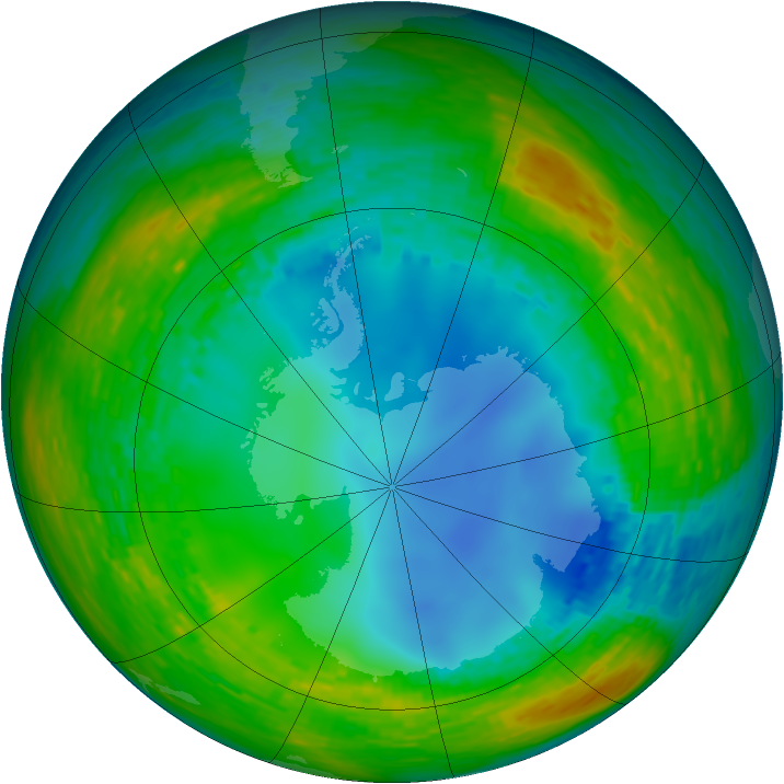 Antarctic ozone map for 30 July 1990
